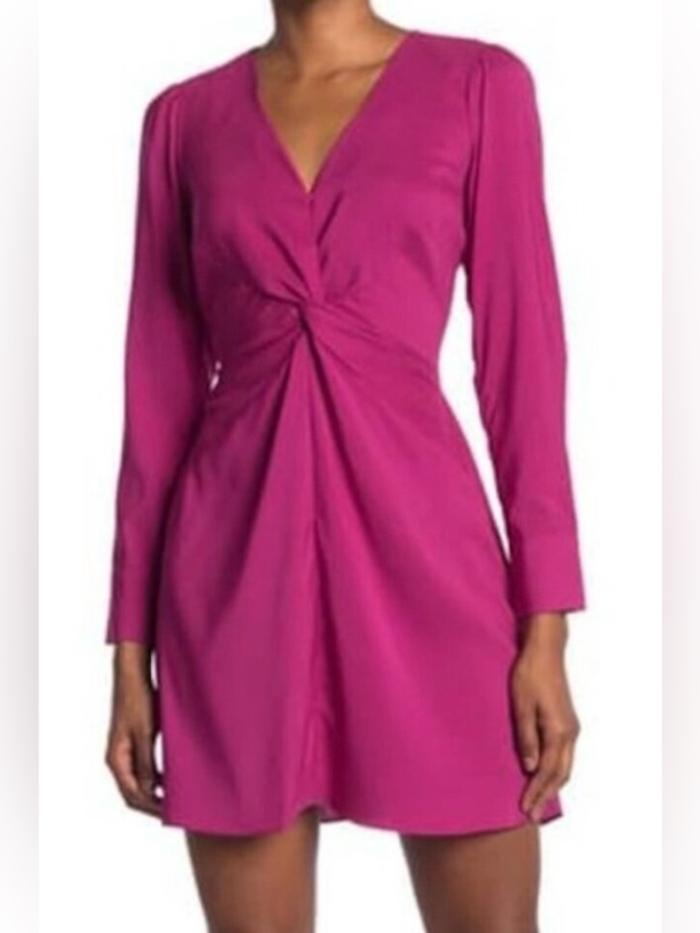 Parker Dark Azalea Twist-Front Long Sleeve Mini Dress Size Small